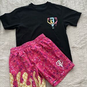 Kids Matching Set - Black Tee & Pink Sprinkle Shorts